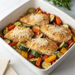 One Pan Baked Parmesan Chicken and Vegetables