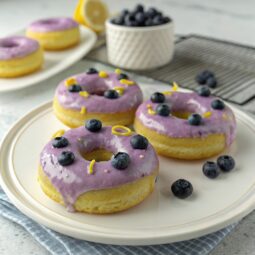 Lemon Donuts with Blueberry Frosting