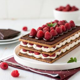 No Bake Chocolate Raspberry Eclair Cake
