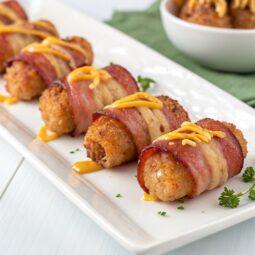 Bacon Wrapped Tater Tots with Cheese