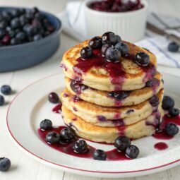 Homemade Fresh Blueberry Pancakes with Blueberry Syrup