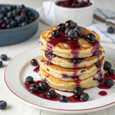 Homemade Fresh Blueberry Pancakes with Blueberry Syrup