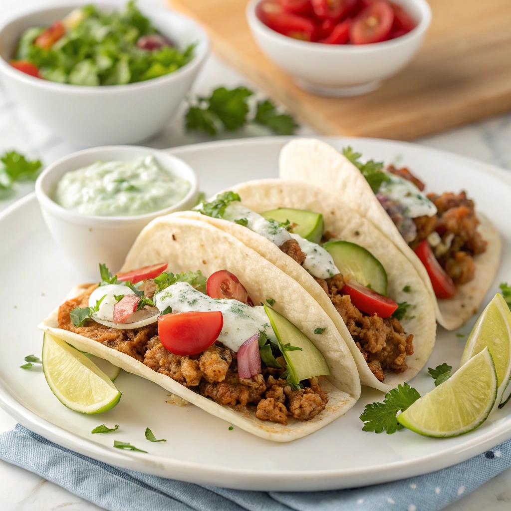 Ground Turkey Greek Tacos with Tzatziki