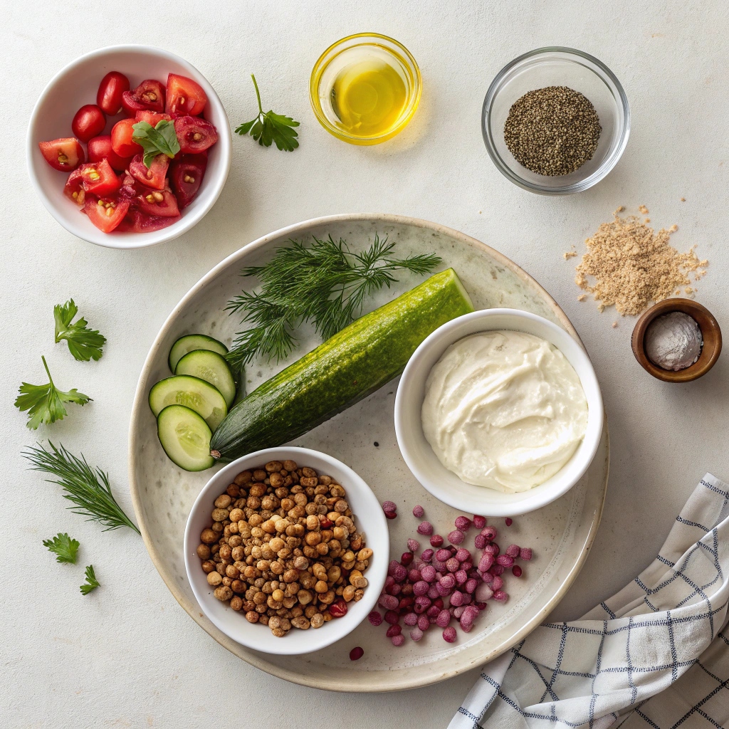 Ingredients of Ground Turkey Greek Tacos with Tzatziki