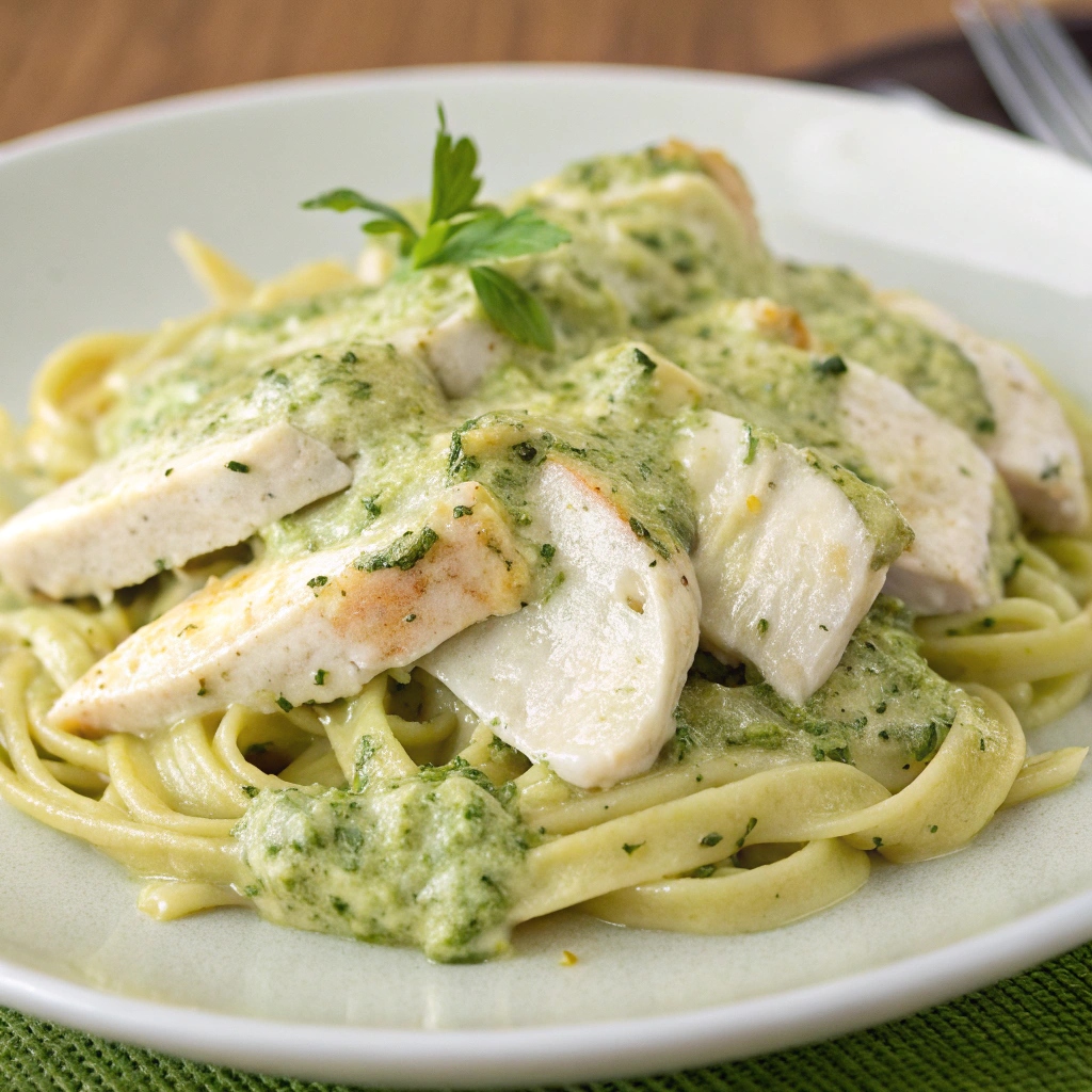 Slow Cooker Alfredo Pesto Chicken and Pasta