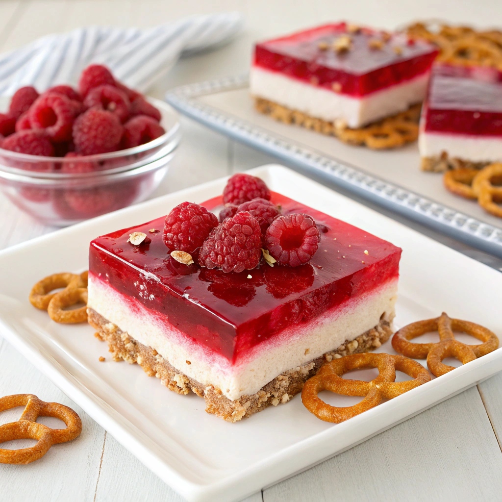Raspberry Pretzel Jello Salad Dessert