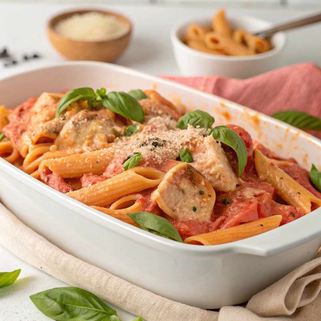 Pink Sauce Chicken Pasta Bake