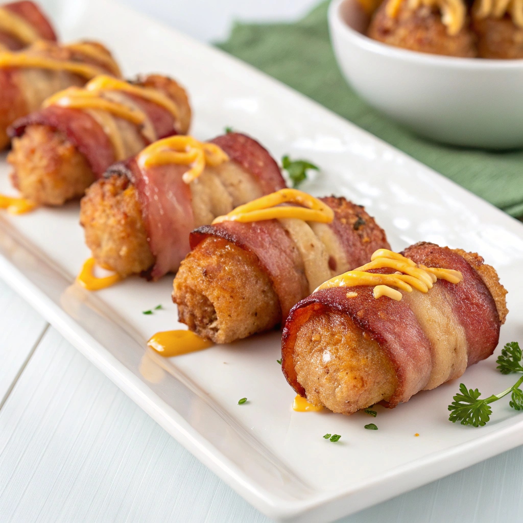Bacon Wrapped Tater Tots with Cheese