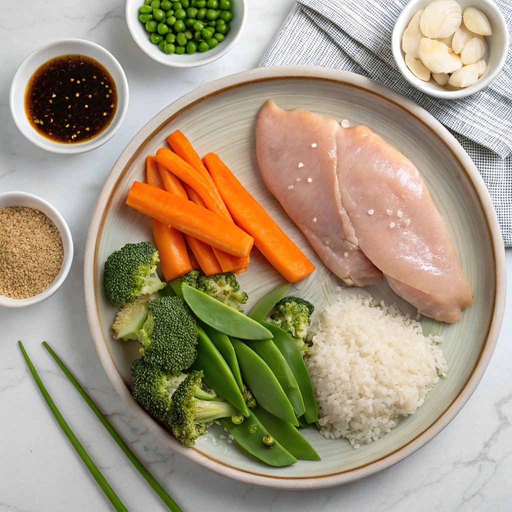 Ingredients of Sheet Pan Teriyaki Chicken and Vegetables 