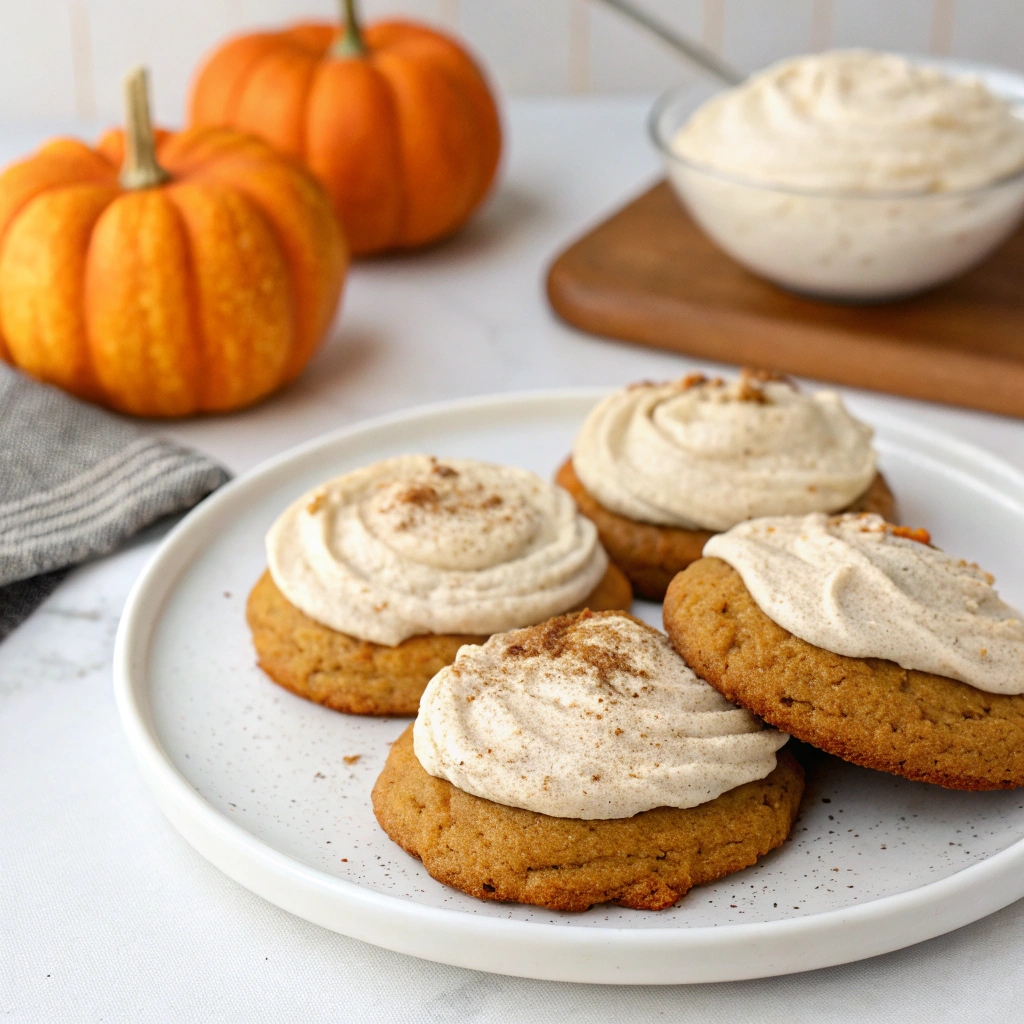 Pumpkin Cookies with Cinnamon Buttercream Frosting