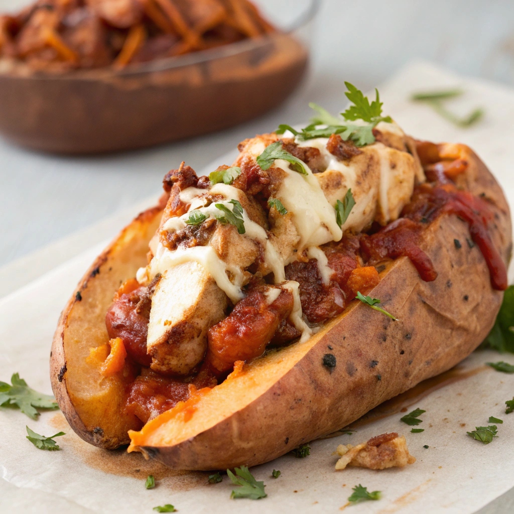 BBQ Chicken Stuffed Baked Sweet Potatoes