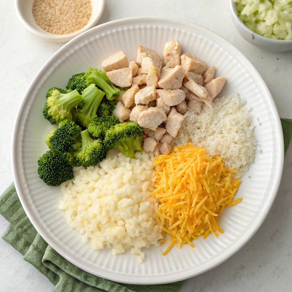 Instant Pot Cheesy Broccoli Chicken and Rice Ingredients